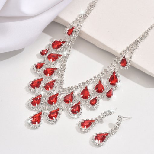 Foreign trade jewelry European and American diamond water drop necklace fashion personality necklace bridal evening dress necklace 2 pieces suit - Image 5