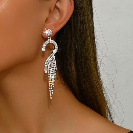 Europe and America cross border claw chain earrings rhinestone tassel geometric Swan earrings for women personalized earrings ladies wear - 图片 2