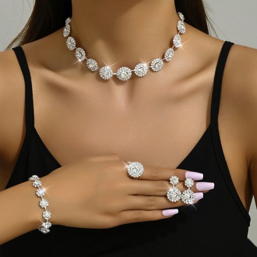 Fashion European and American style bridal suit wedding accessories necklace earring bracelet ring round simple set suit formal dress accessories - Image 7