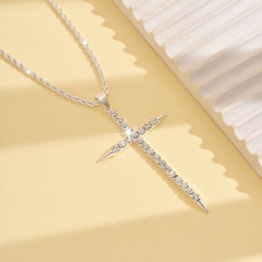 Cross-border exquisite cross necklace women's high-grade diamond-embedded light luxury rhinestone pendant necklace religious belief accessories - 图片 2