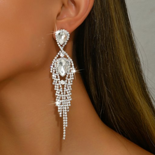 European and American style exaggerated and personalized diamond full diamond long fringe earrings fashion runway temperament wild eardrop earring women - Image 2