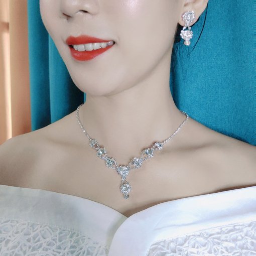 Brand New Bridal Ornament wholesale jewelry suit silver rhinestone women's necklace earrings bracelet wedding accessories - Image 4