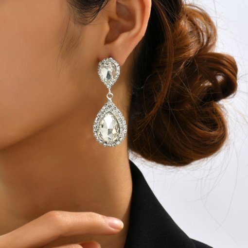 Exaggerated bridal wedding earrings African popular women's diamond long earrings cross-border European and American silver tassel earrings - 图片 6