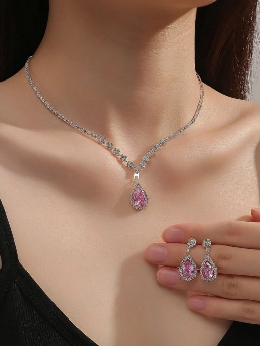 Bright full rhinestone zircon water drop necklace eardrops bride wedding jewelry shooting jewelry suit wholesale - 图片 30