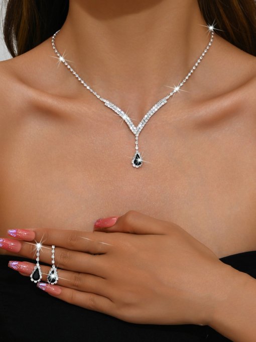 Cross-border e-commerce bride jewelry for girls European and American rhinestone necklace earrings earrings wedding jewelry suit wholesale - Image 7