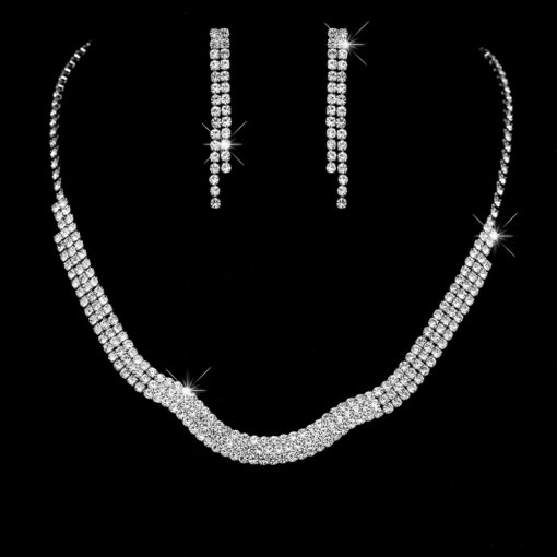 Cross-border hot sale jewelry bridal set of ornaments three-piece set necklace ear stud bracelet full diamond electroplated silver ladies - Image 6