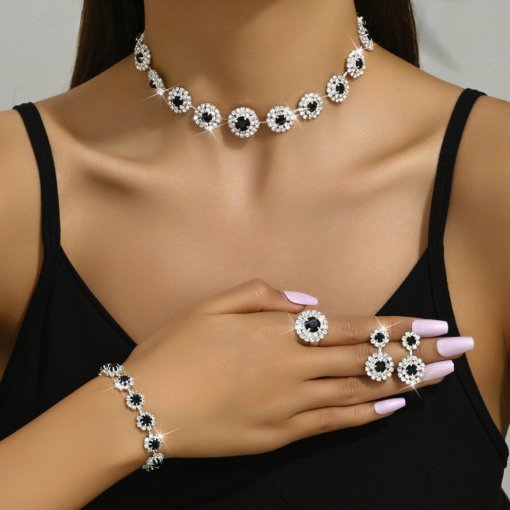 Fashion European and American style bridal suit wedding accessories necklace earring bracelet ring round simple set suit formal dress accessories - Image 4