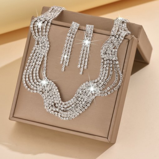 European and American decorative necklace women's clavicle chain fashion all-match crystal necklace and earrings suite bridal ball dinner accessories - Image 4