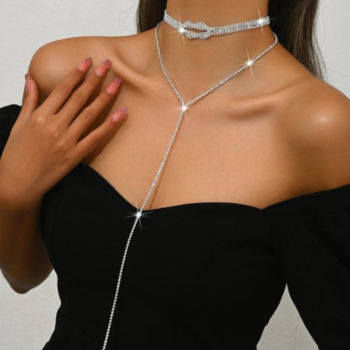 European and American fashion style banquet double layer neck accessories metal clavicle chain Internet celebrity bundles necklace sexy Y-shaped necklace necklace - 图片 2