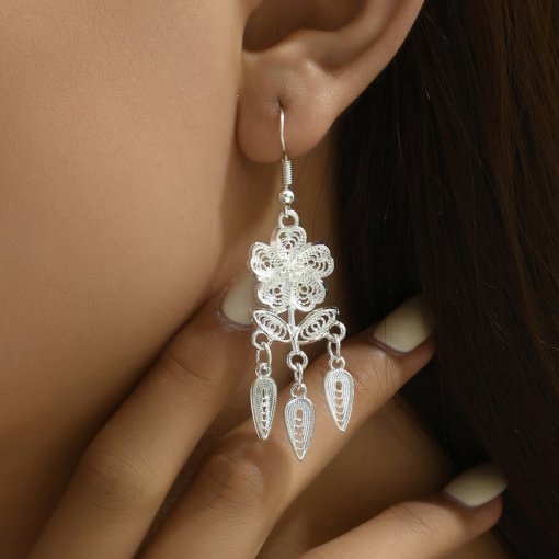 Fashion national fashion ethnic style ethnic minority silver vintage earrings