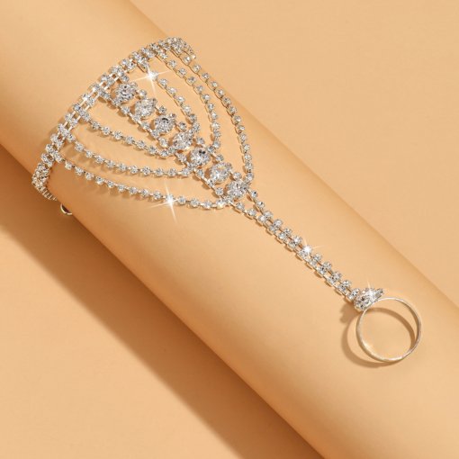 American and European fashion elegant bracelet ring one finger chain Women's versatile rhinestone bracelet 1001 - Image 5