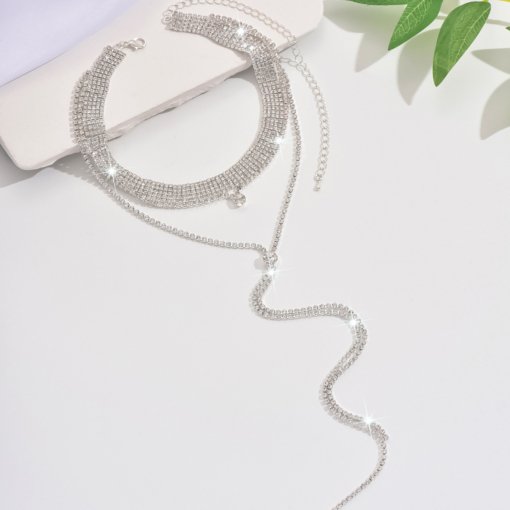 European and American exaggerated diamond oval necklace special-interest design water drop clavicle chain necklace personality all-matching graceful necklace women - 图片 4