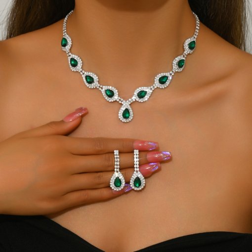 European and American entry lux high-grade zircon Jewelry necklace earrings niche retro clavicle chain fashionable all-match necklace suit - Image 6