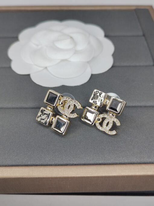 Anel new Chanel new double C diamond stud earrings 5uniform zp brass material - 图片 2