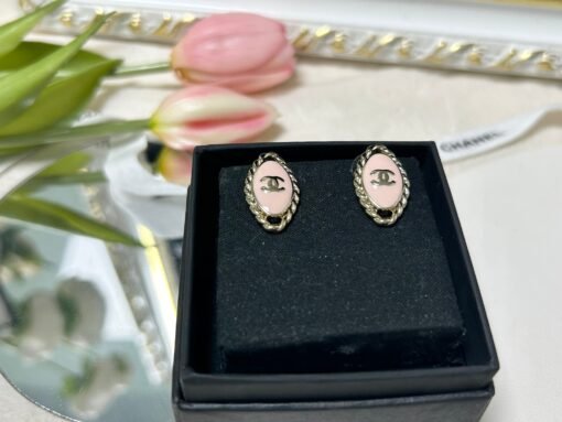 Chanel new pink enamel diamond earrings