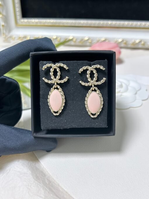 Chanel new pink enamel diamond pendant earrings - Image 2