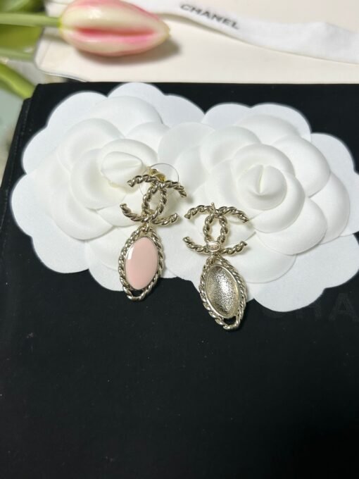 Chanel new pink enamel diamond pendant earrings - Image 6