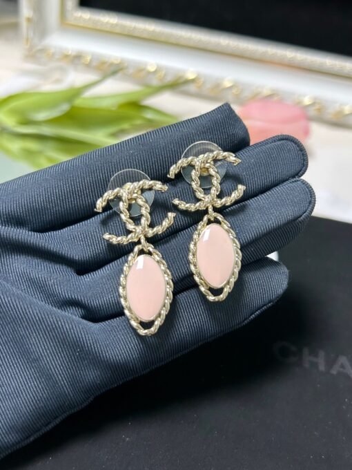 Chanel new pink enamel diamond pendant earrings - Image 4