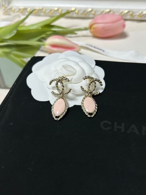 Chanel new pink enamel diamond pendant earrings - Image 5