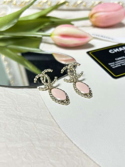 Chanel new pink enamel diamond pendant earrings - Image 3