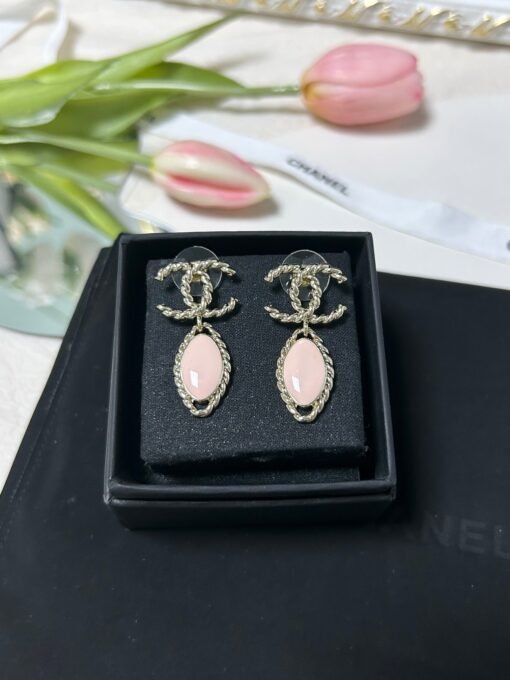 Chanel new pink enamel diamond pendant earrings