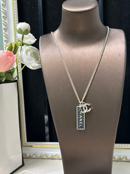 CHChanel new denim series rectangular square pendant double c necklace