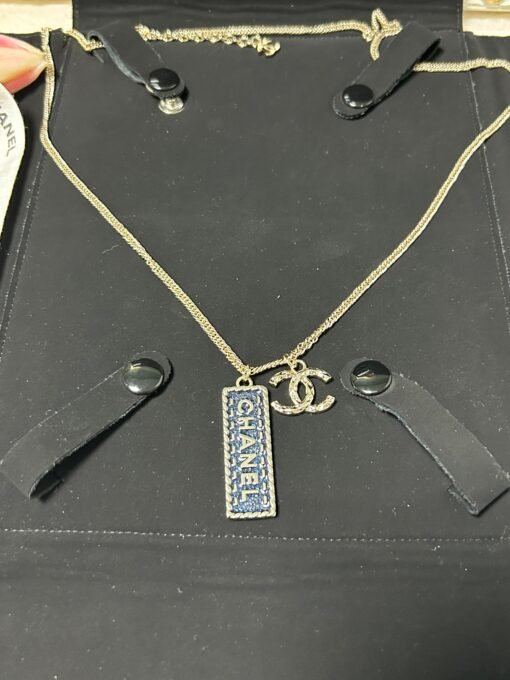 CHChanel new denim series rectangular square pendant double c necklace - Image 6