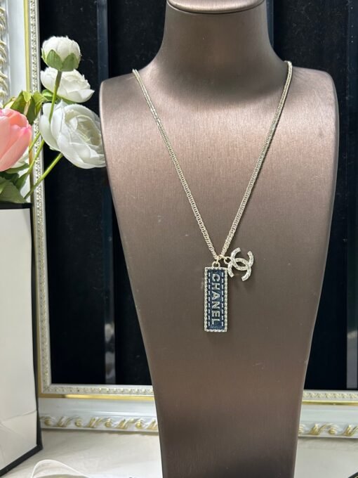 CHChanel new denim series rectangular square pendant double c necklace - Image 2
