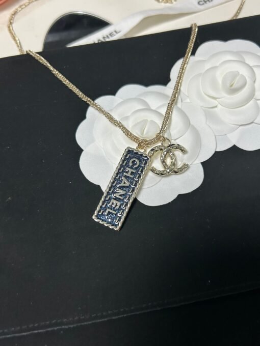 CHChanel new denim series rectangular square pendant double c necklace - Image 4