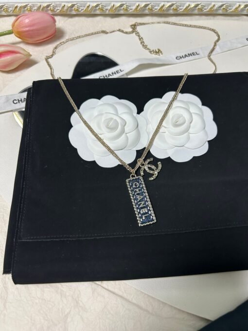 CHChanel new denim series rectangular square pendant double c necklace - Image 3