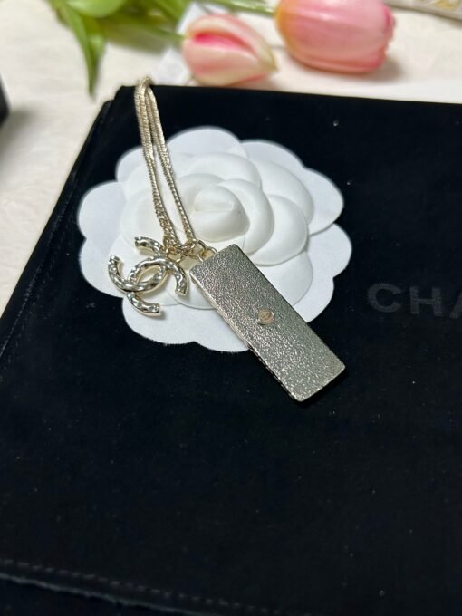 CHChanel new denim series rectangular square pendant double c necklace - Image 7