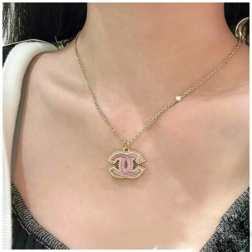 ANE Chanel new 24P pink gold edge resin acrylic necklace - Image 2
