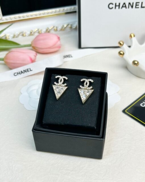 CHANE Chanel Double C Triangular Diamond Earrings - Image 2