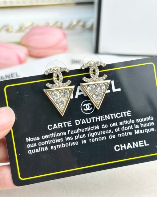 CHANE Chanel Double C Triangular Diamond Earrings - Image 4