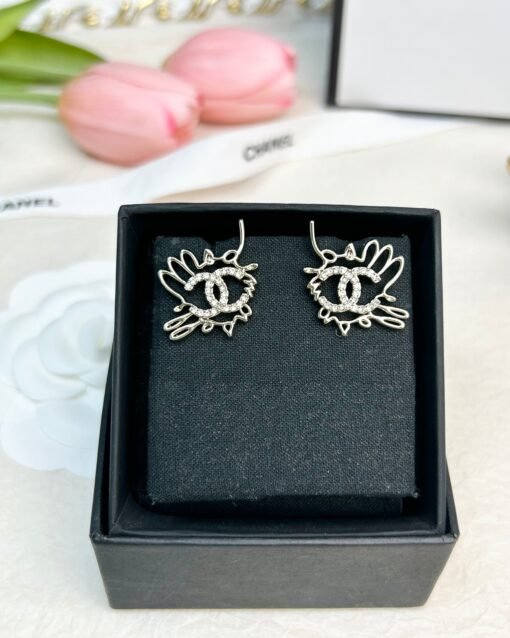 Chanel new style hollow pattern double c diamond-set earrings