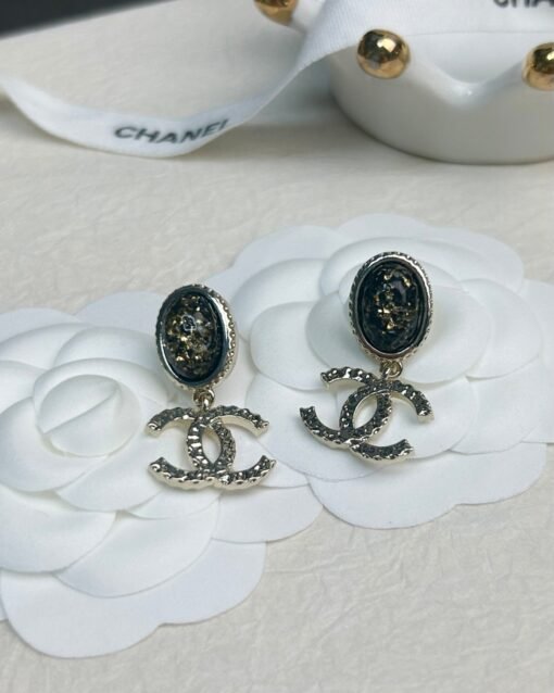 Chanel new black oval lava double c earrings - Image 4