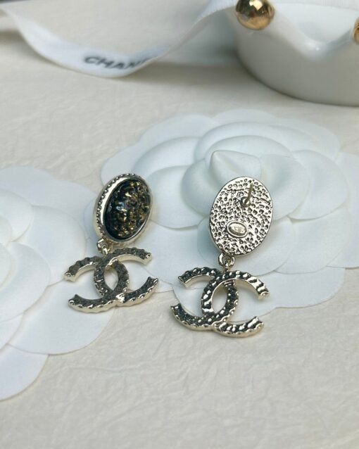 Chanel new black oval lava double c earrings - Image 6