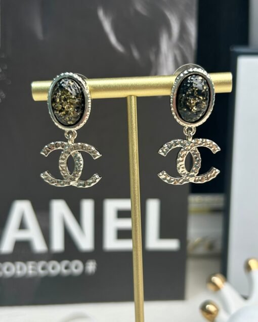 Chanel new black oval lava double c earrings - Image 5