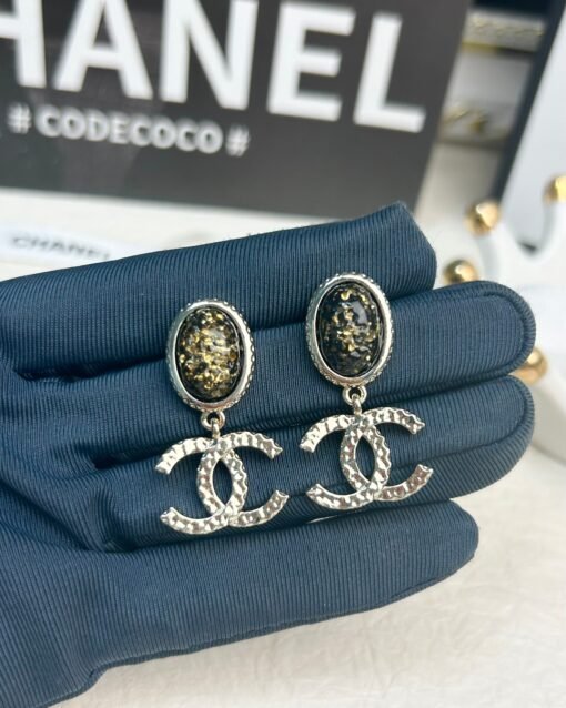 Chanel new black oval lava double c earrings - Image 3
