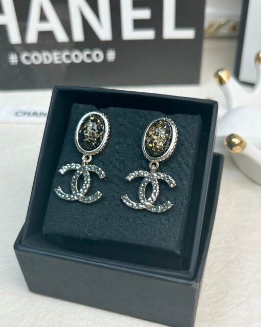 Chanel new black oval lava double c earrings - Image 2