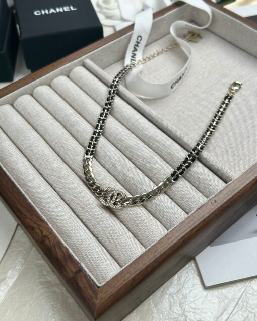 Chanel new style black leather-wearing chain (double C movable) necklace - Image 2