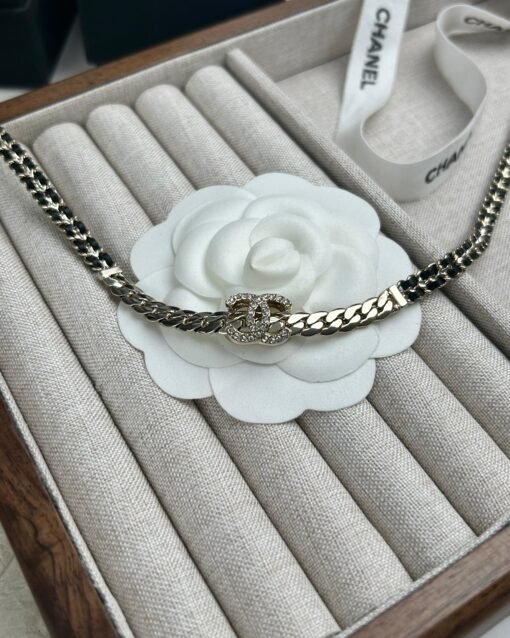 Chanel new style black leather-wearing chain (double C movable) necklace - Image 3