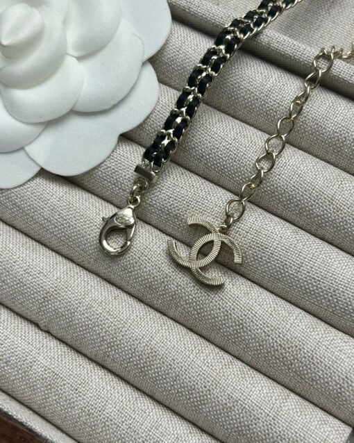 Chanel new style black leather-wearing chain (double C movable) necklace - Image 6