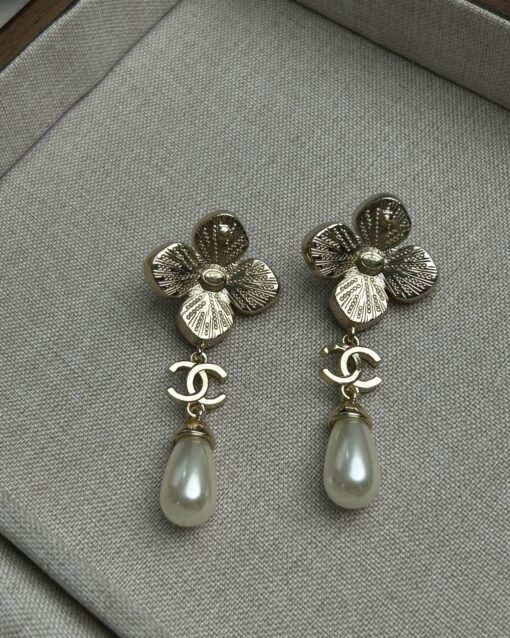 anel new pink zircon four-leaf clover pearl pendant earrings - Image 9