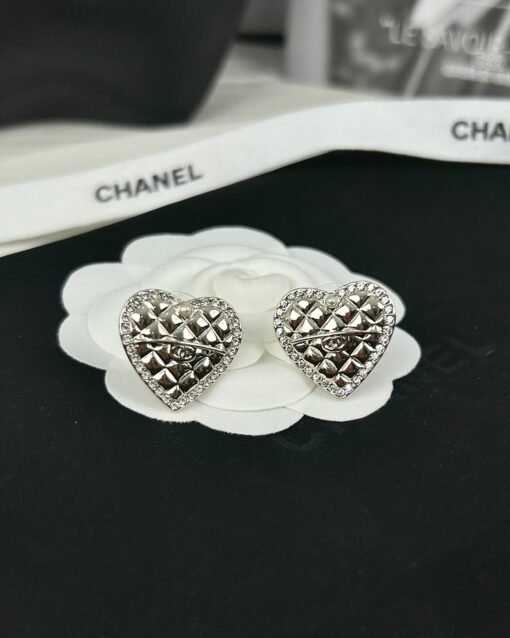 CHANE new peach heart diamond plaid pearl diamond stud earrings