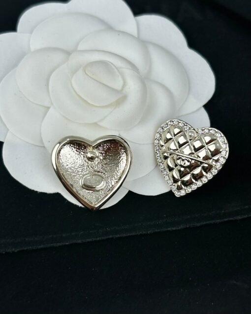 CHANE new peach heart diamond plaid pearl diamond stud earrings - Image 6