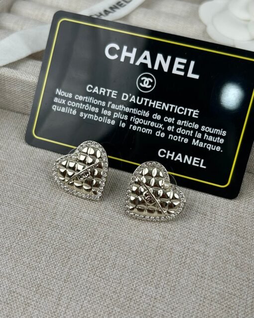 CHANE new peach heart diamond plaid pearl diamond stud earrings - Image 4