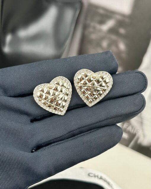 CHANE new peach heart diamond plaid pearl diamond stud earrings - Image 5