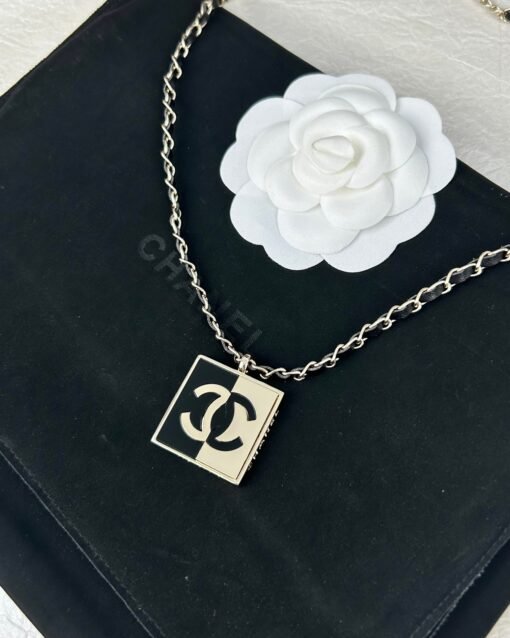 Chanel new black leather black spliced ​​square three-dimensional letter necklace - Image 2