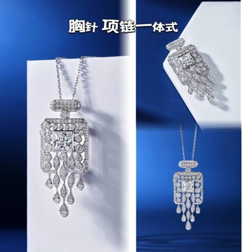 Double-layer white love diamond earrings - Image 5